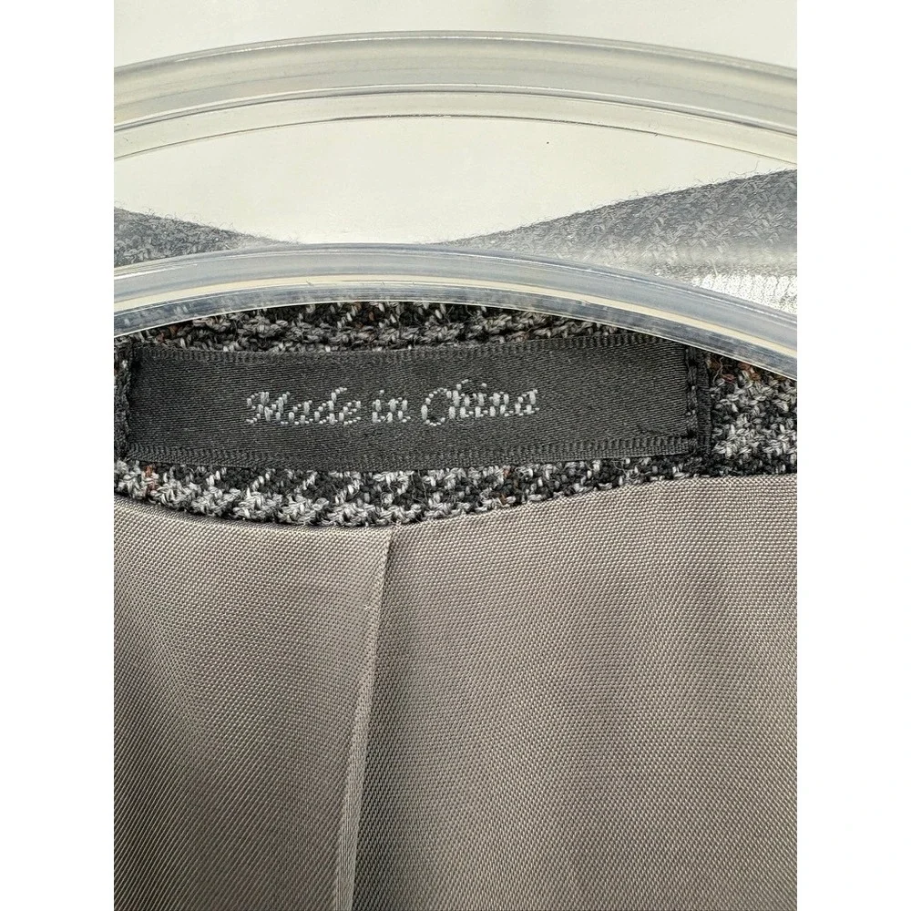 Chaps Blazer Mens 46L Grey Lambswool Houndstooth‎ Two Button Sport Coat Jacket